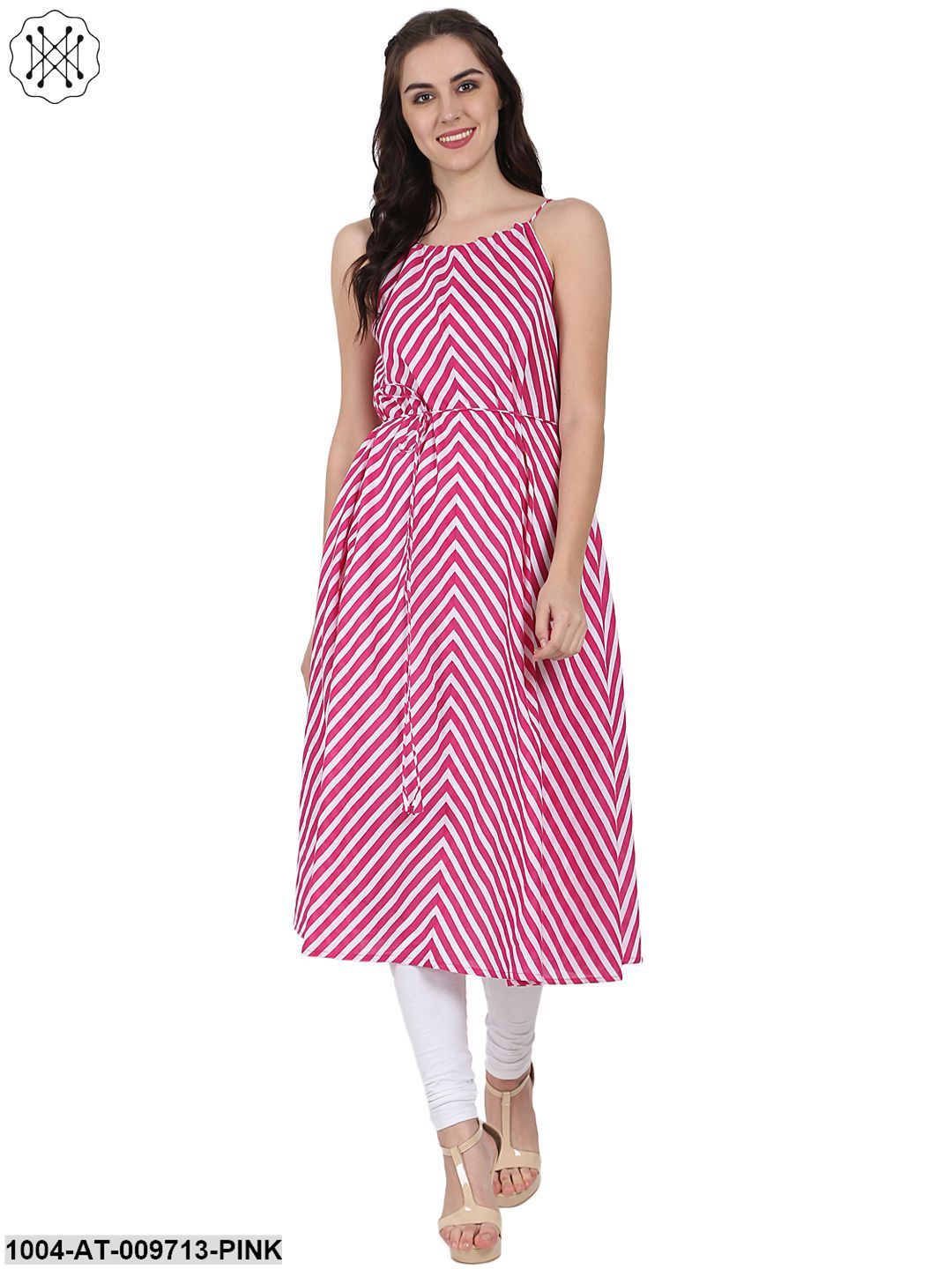 Pink Printed Sleeveless Cotton Anarkali Kurta