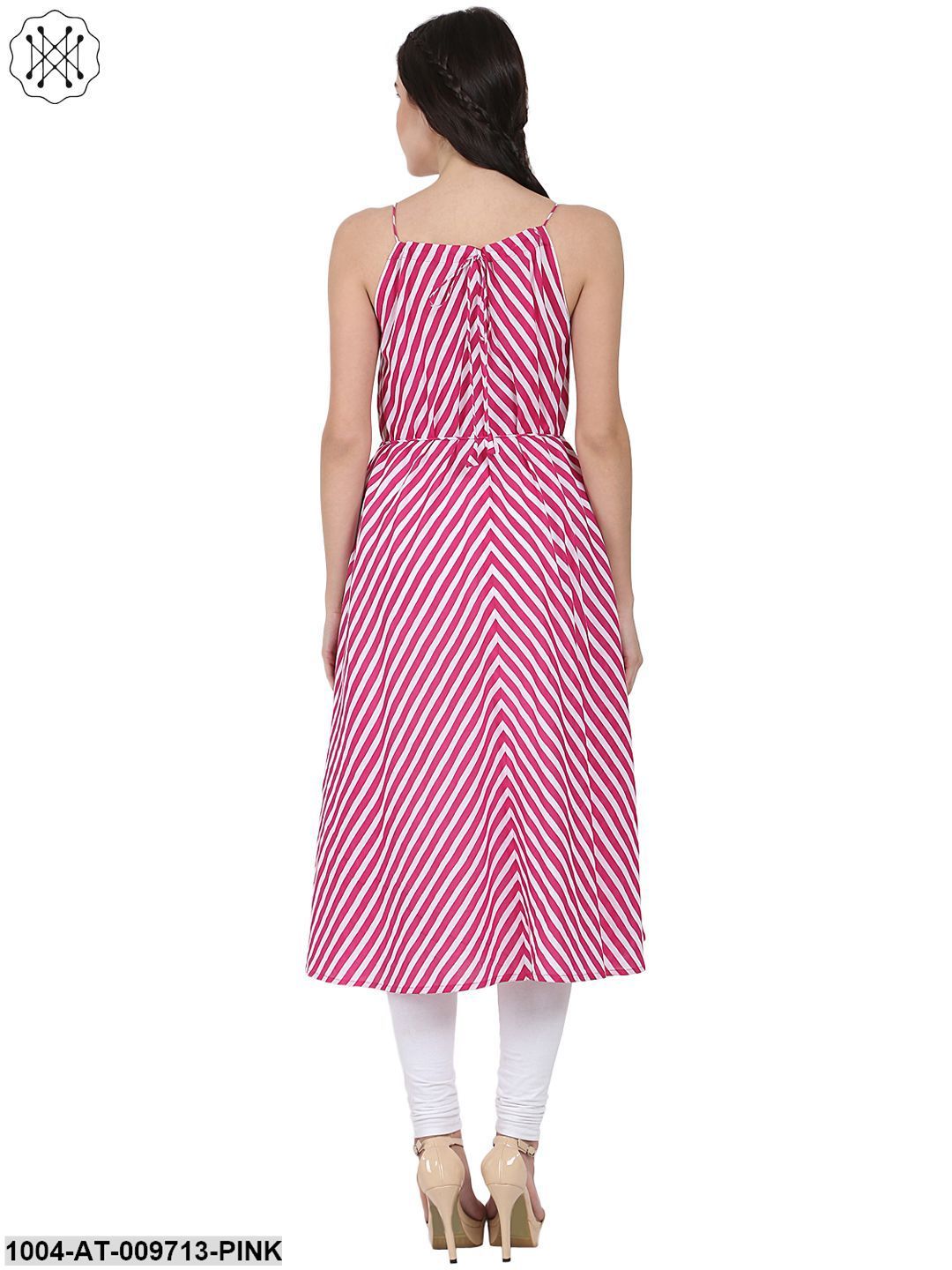 Pink Printed Sleeveless Cotton Anarkali Kurta