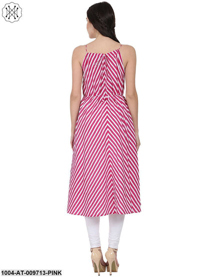 Pink Printed Sleeveless Cotton Anarkali Kurta