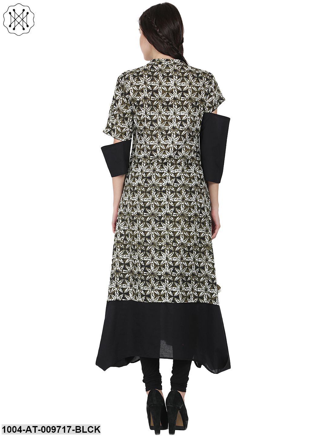 Black Printed Half Sleeve Cotton A-Line Kurta