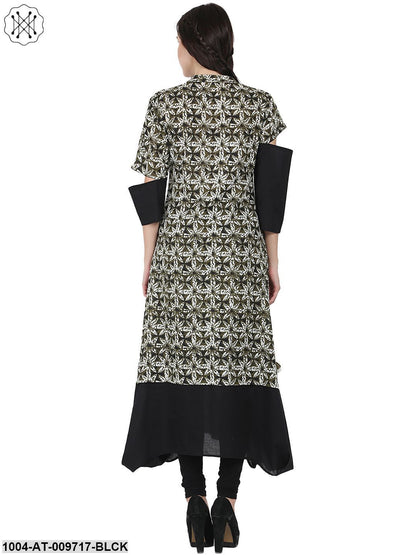 Black Printed Half Sleeve Cotton A-Line Kurta