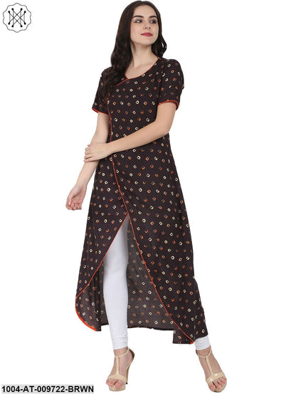Coffee Brown Half Sleeve Rayon Angrakha Style Kurta
