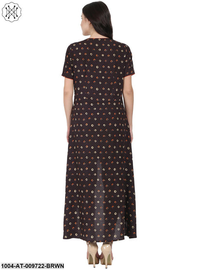 Coffee Brown Half Sleeve Rayon Angrakha Style Kurta