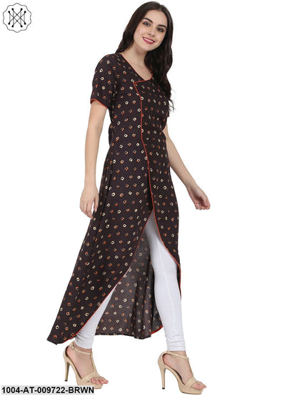 Coffee Brown Half Sleeve Rayon Angrakha Style Kurta