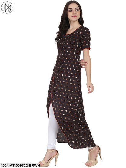 Coffee Brown Half Sleeve Rayon Angrakha Style Kurta
