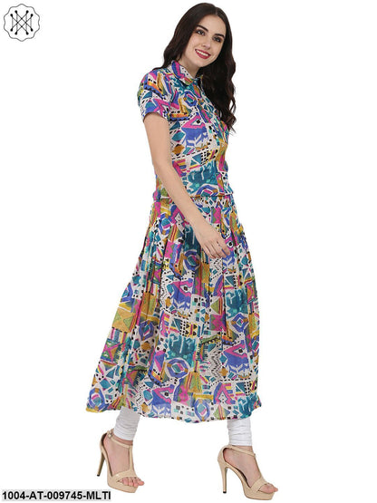Multi Printed Half Sleeve Georgette Anarkali Kurta