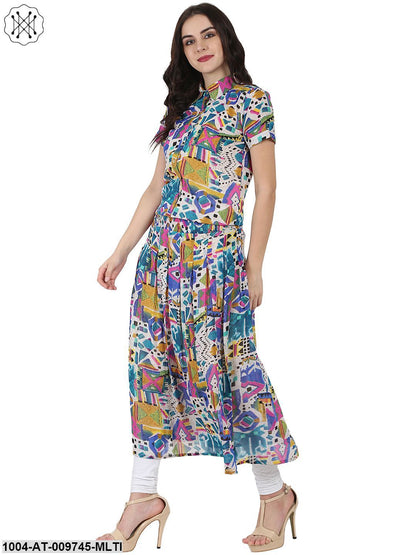 Multi Printed Half Sleeve Georgette Anarkali Kurta