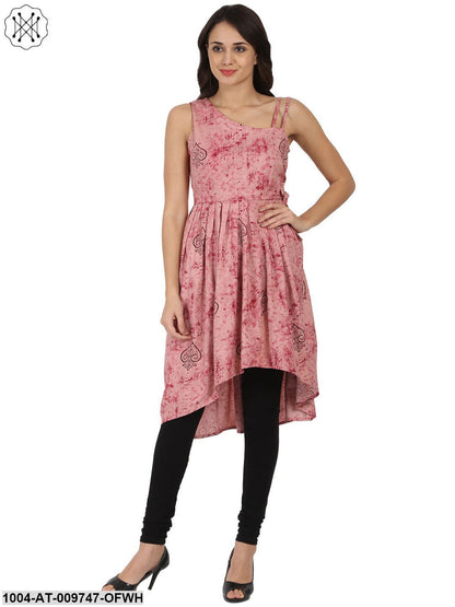 Off-White Printed Sleevless Rayon Anarkali Kurta