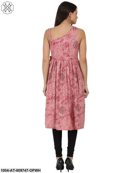 Off-White Printed Sleevless Rayon Anarkali Kurta