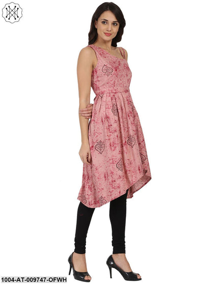 Off-White Printed Sleevless Rayon Anarkali Kurta
