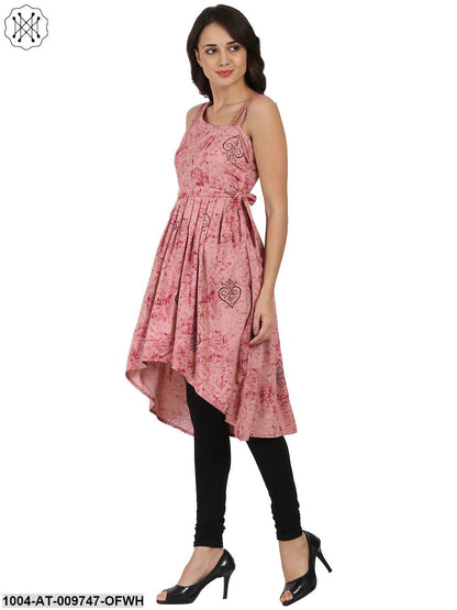 Off-White Printed Sleevless Rayon Anarkali Kurta