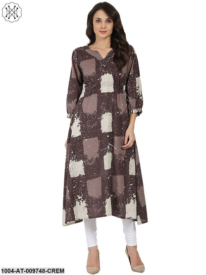 Taupe Printed 3/4Th Sleeve Cotton Anarkali Kurta