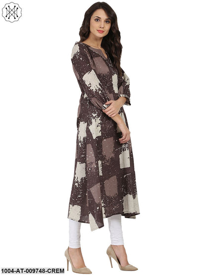 Taupe Printed 3/4Th Sleeve Cotton Anarkali Kurta