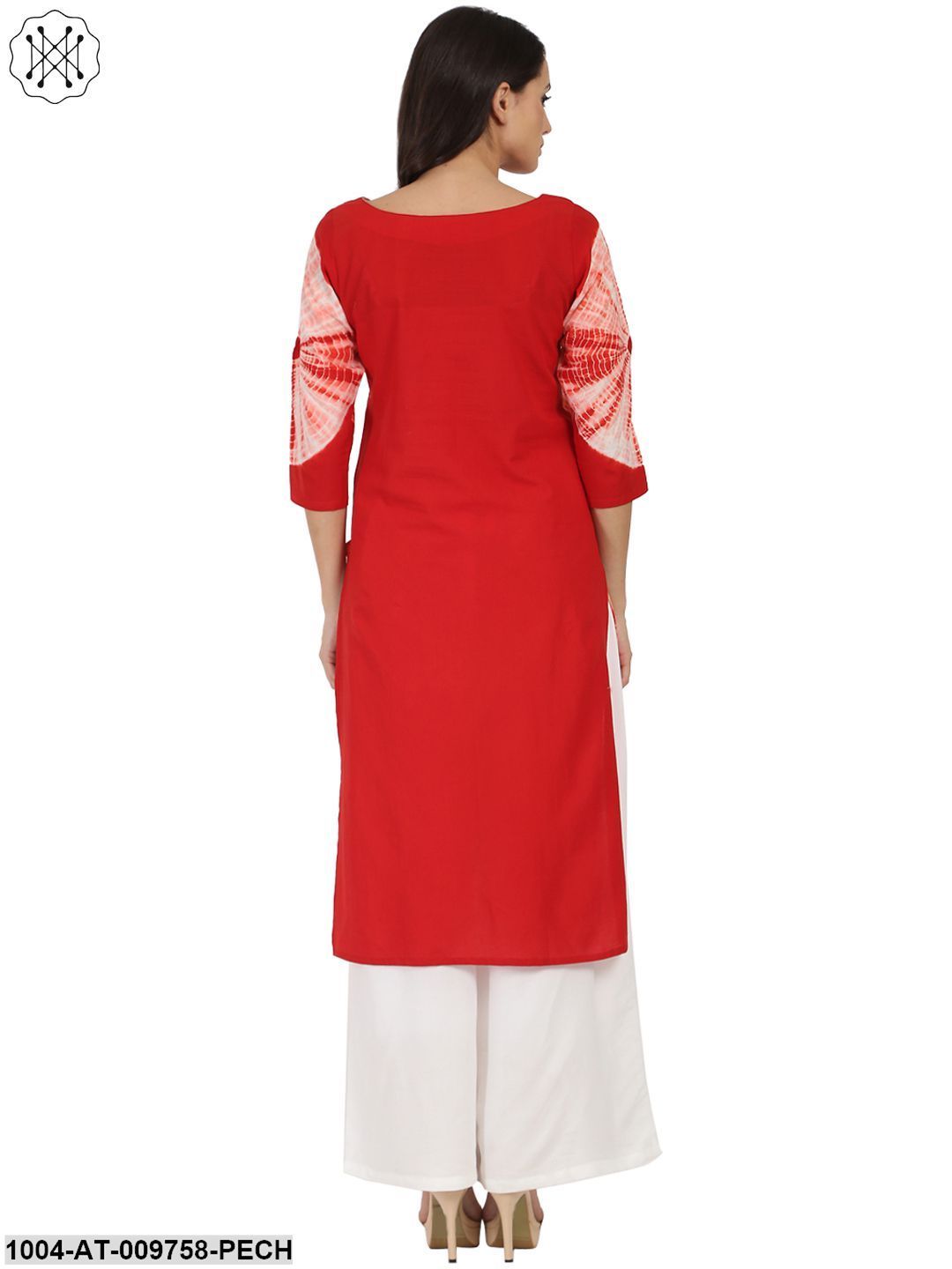 Peach Tie Dye 3/4Th Sleeve Cotton Kurta