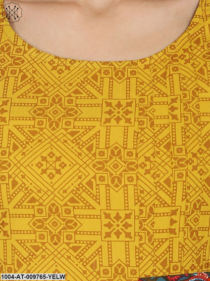 Yellow Printed Half Sleeve Rayon A-Line Kurta