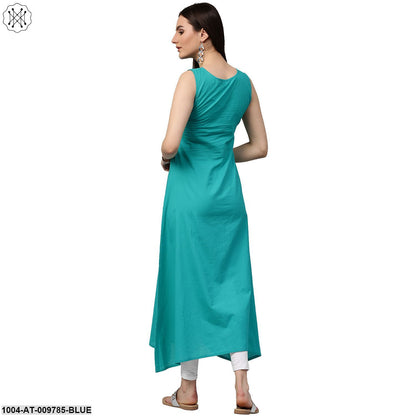 Blue Sleeveless Cotton A-Line Kurta