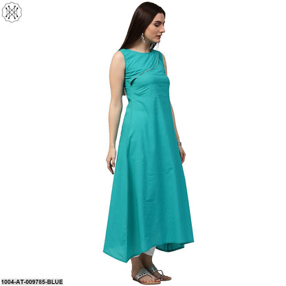 Blue Sleeveless Cotton A-Line Kurta