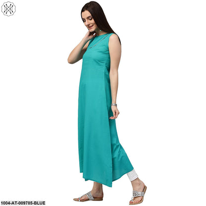 Blue Sleeveless Cotton A-Line Kurta