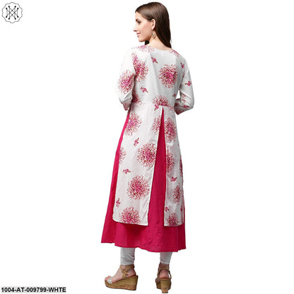 White Printed 3/4Th Sleeve Cotton Double Layer Kurta