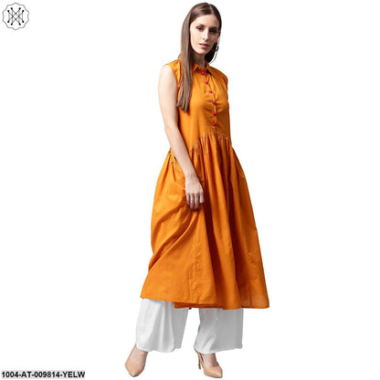 Mustard Sleeveless Cotton Anarkali Kurta