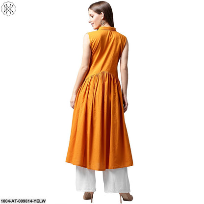 Mustard Sleeveless Cotton Anarkali Kurta