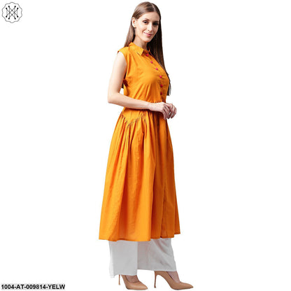 Mustard Sleeveless Cotton Anarkali Kurta