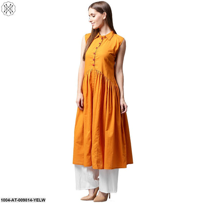Mustard Sleeveless Cotton Anarkali Kurta