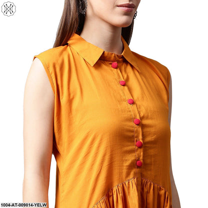 Mustard Sleeveless Cotton Anarkali Kurta