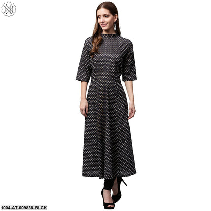 Black Printed 3/4Th Sleeve Cotton Anarkali Kurta