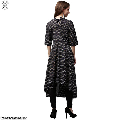 Black Printed 3/4Th Sleeve Cotton Anarkali Kurta