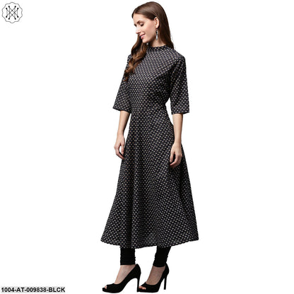 Black Printed 3/4Th Sleeve Cotton Anarkali Kurta