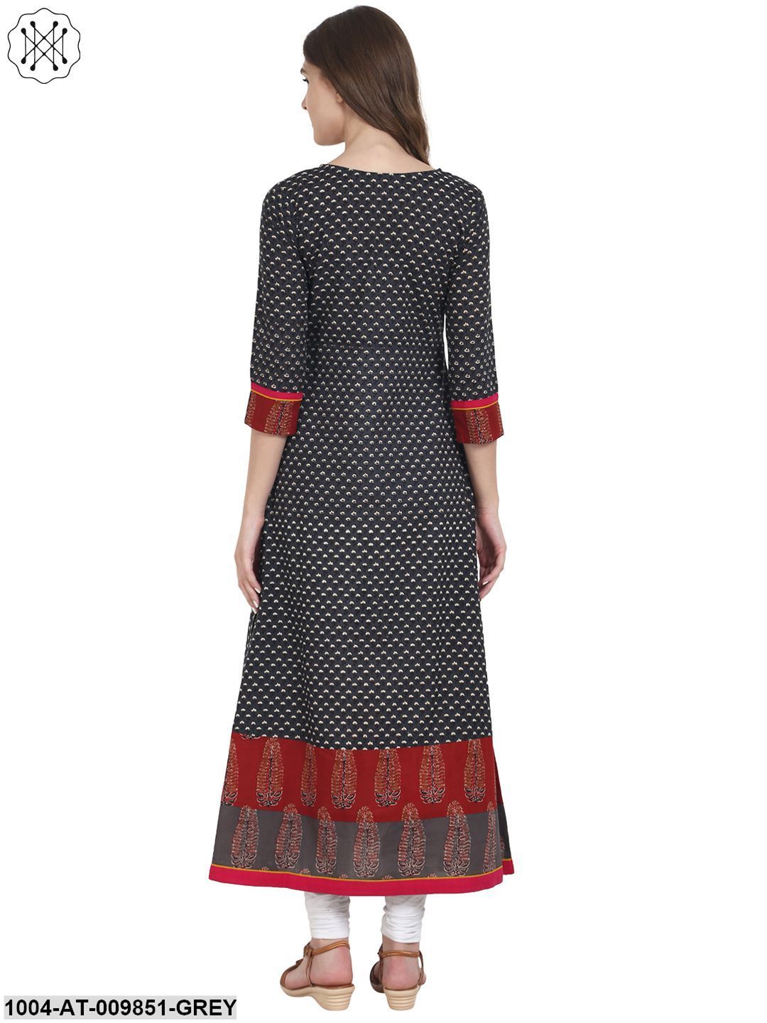 Grey Cotton A-Line Kurta With Yellow Printed Layer