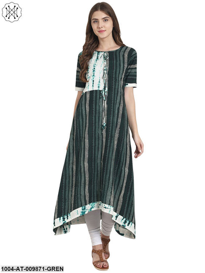 Green Printed Half Sleeve Cotton A-Line Kurta
