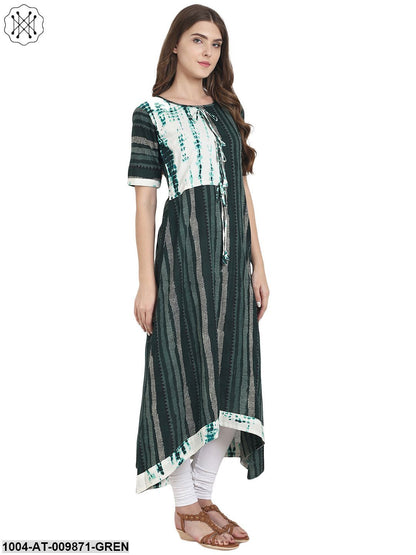 Green Printed Half Sleeve Cotton A-Line Kurta