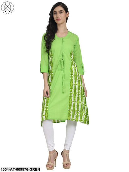 Green Printed 3/4Th Sleeve A-Line Kurta