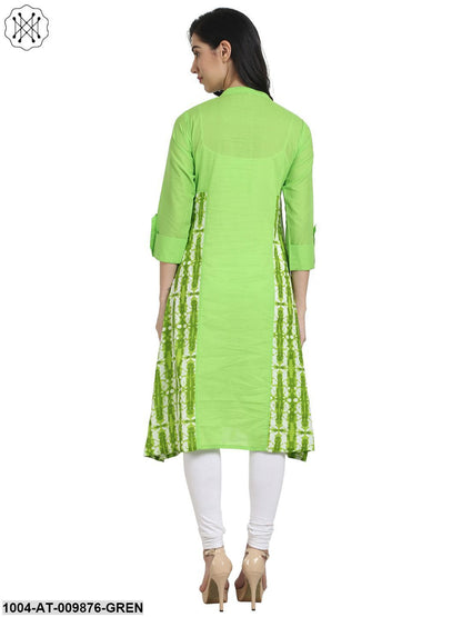 Green Printed 3/4Th Sleeve A-Line Kurta