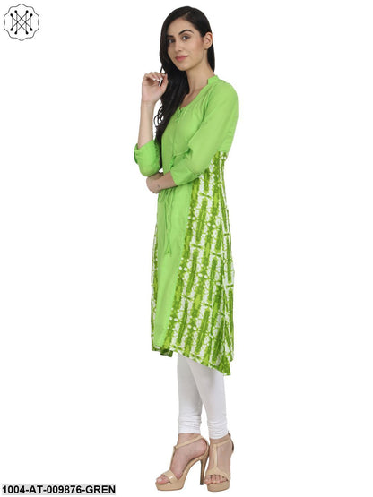 Green Printed 3/4Th Sleeve A-Line Kurta