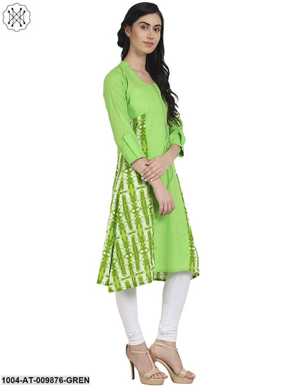 Green Printed 3/4Th Sleeve A-Line Kurta