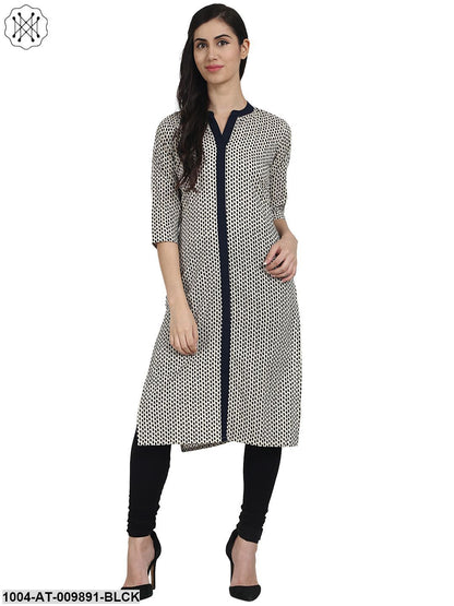 Black Printed 3/4Th Sleeve Cotton Kurta