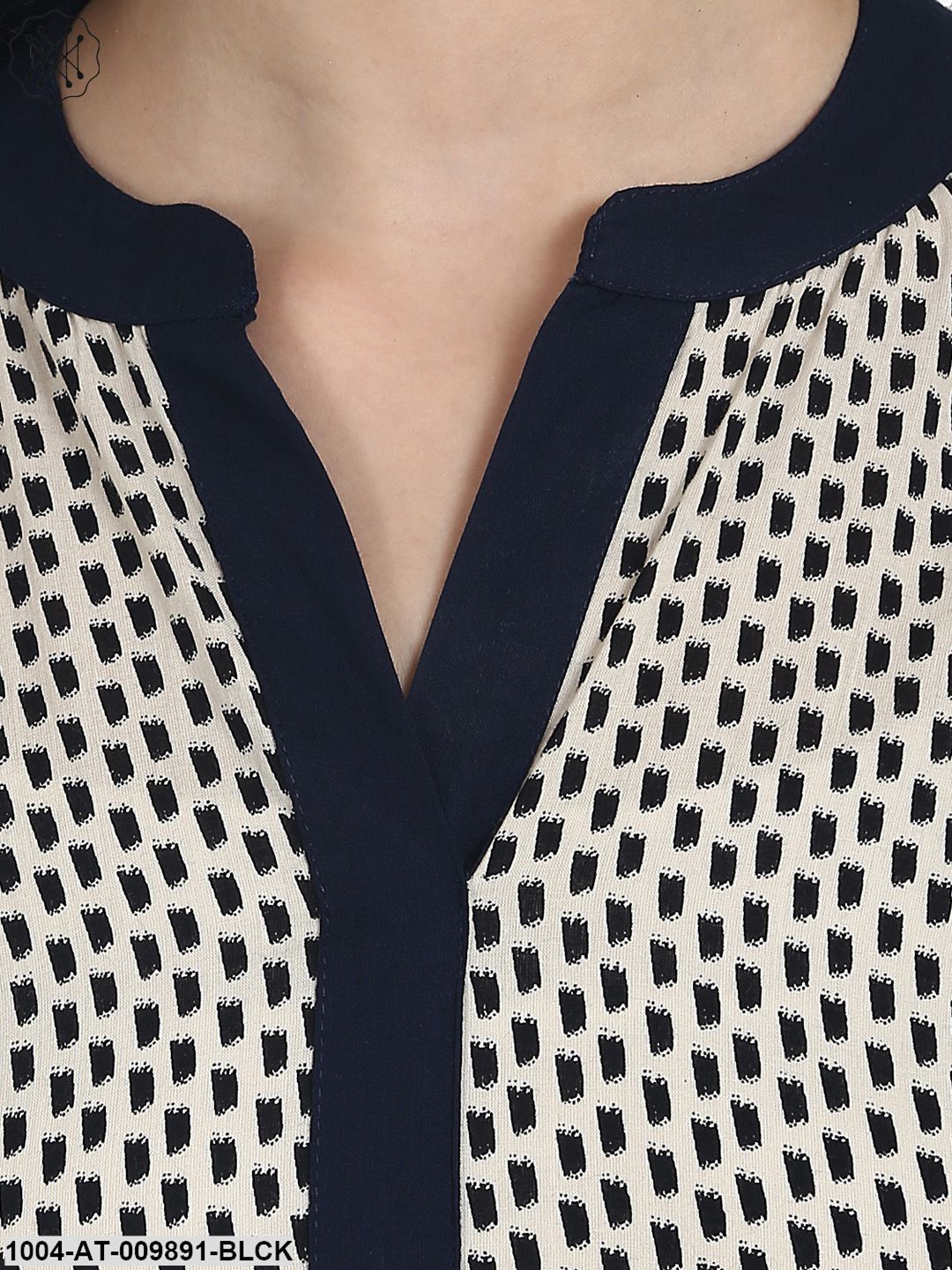 Black Printed 3/4Th Sleeve Cotton Kurta