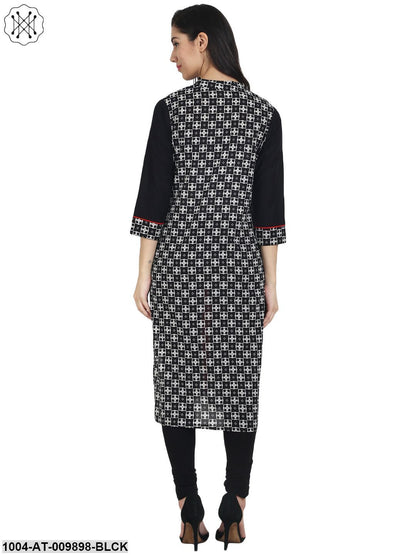 Black Printed 3/4Th Sleeve Cotton Kurta