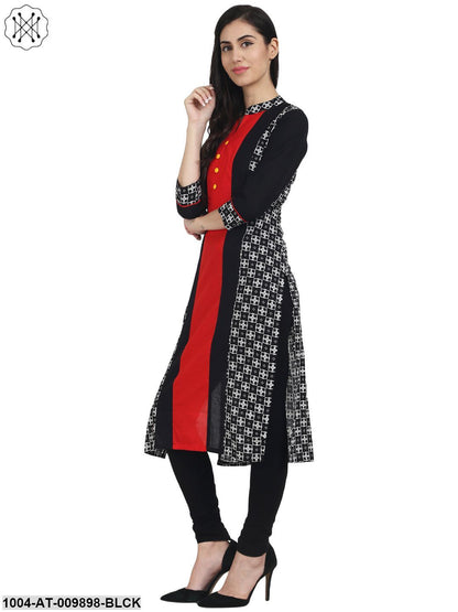 Black Printed 3/4Th Sleeve Cotton Kurta