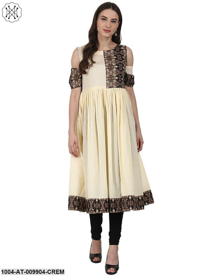 Cream Color Short Sleeve Cotton Anarkali Kurta