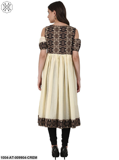 Cream Color Short Sleeve Cotton Anarkali Kurta