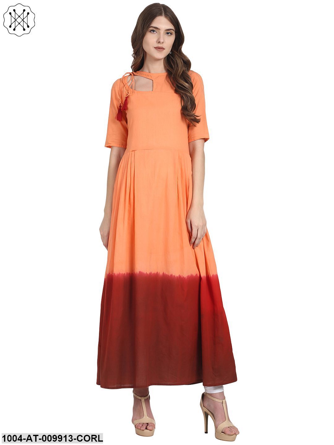 Coral Short Sleeve Tie Dye Anarkali Kurta