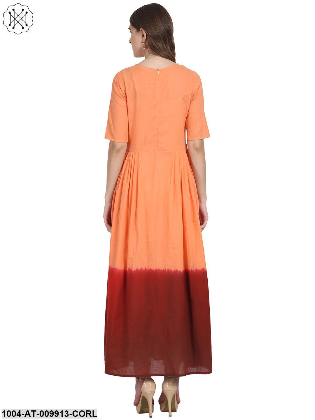 Coral Short Sleeve Tie Dye Anarkali Kurta
