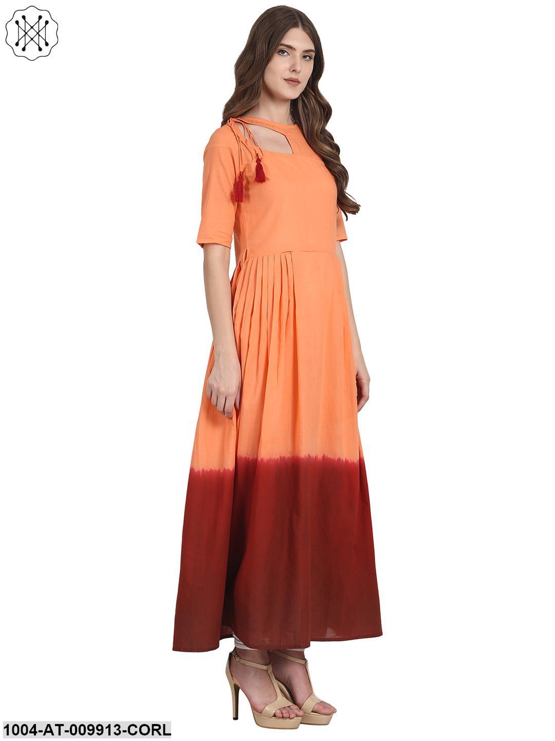 Coral Short Sleeve Tie Dye Anarkali Kurta