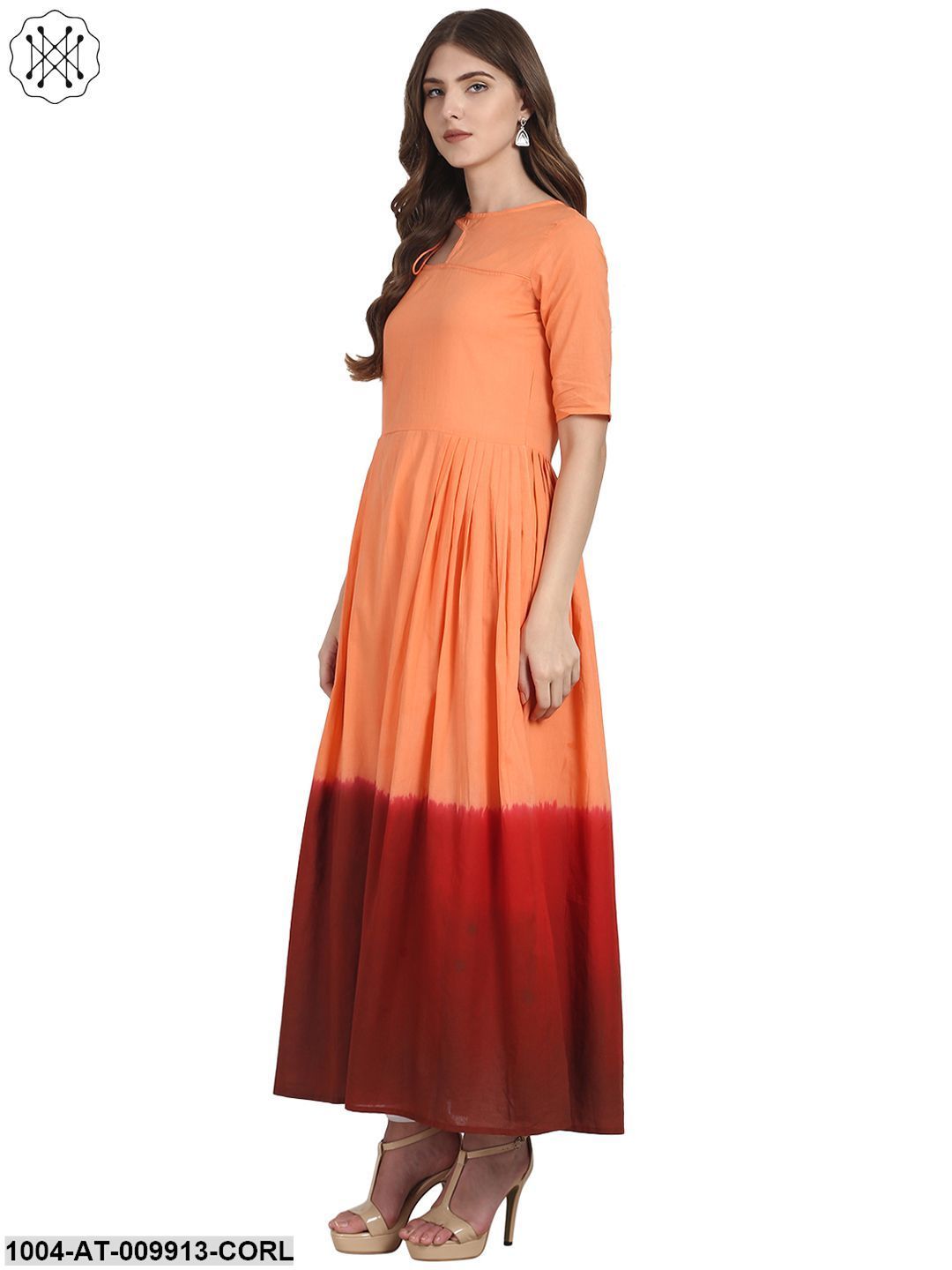 Coral Short Sleeve Tie Dye Anarkali Kurta
