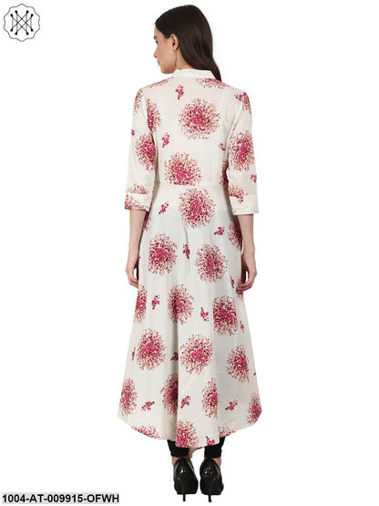 Off White 3/4 Sleeve Assymetric Anarkali Kurta