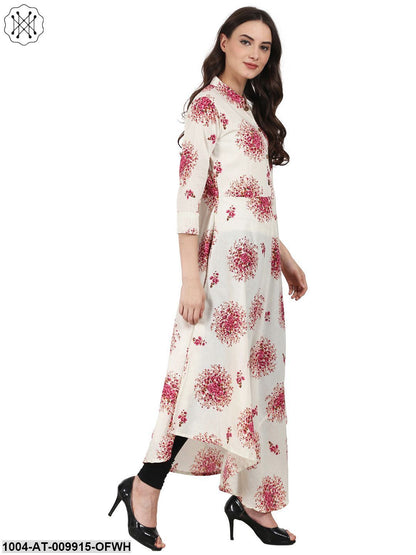 Off White 3/4 Sleeve Assymetric Anarkali Kurta